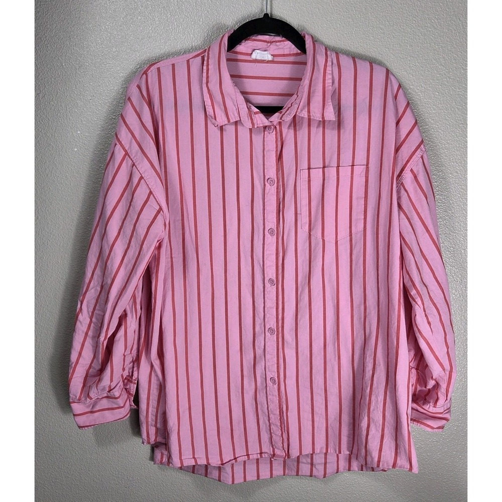 Cotton On Pink Stripe Button Front Shirt Oversized Small